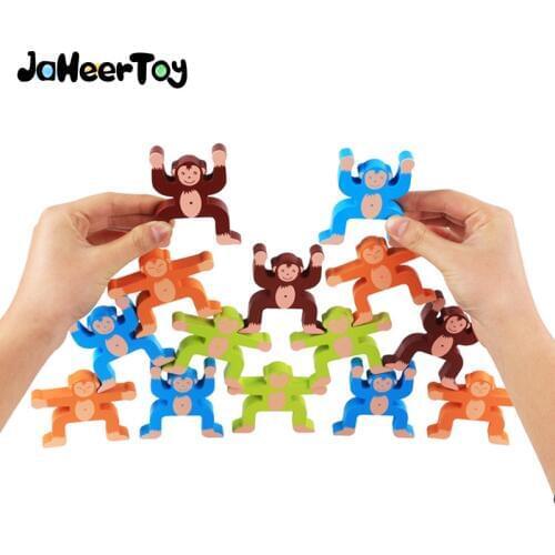 JaheerToy Monkey Balance Block Creature Blocks Baby Wooden Toys for Children Montessori Educational Toy Wood Animals 3-5 Years