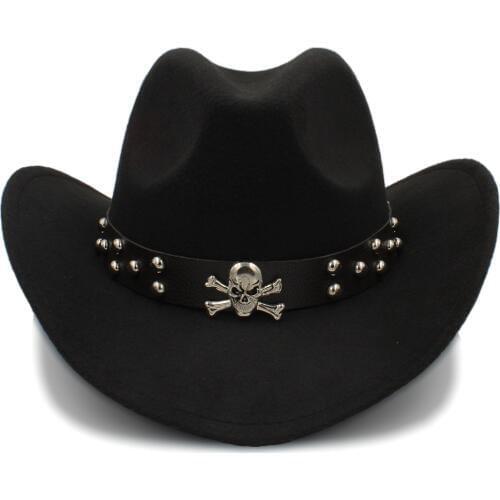 Women Men Wool Hollow Western Cowboy Hat Gentleman Jazz Heren Hoed Sombrero Hombre Montana Cap Size 56-58CM