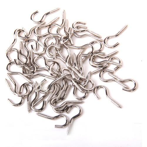 MagiDeal 50Pcs Iron Cup Hook Ceiling Hooks Screw Hanger for Hanging lights curtains Hooks Indoor and Outdoor Use -Silver