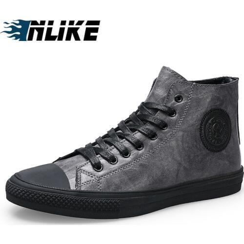 INLIKE NEW Fashion High Top Men Skate Board Shoe MenS Leather Ankle Boots Footwear for Man Autumn Casual Shoes