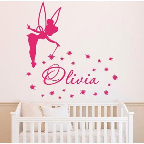Fairy Wall Sticker Removable Fairy Star Wall Decal Vinyl Kids Sticker Nursery Personalized Girl Name Wall Mural Home Decor AY055