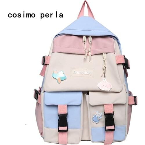 Fresh Color Patchwork Nylon Backpacks for Teenage Girls Cute Big School Bagpack High Quality Laptop Bag Female Bookbag Mochilas