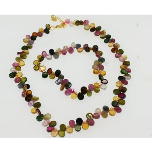 One set tourmaline drop chocker necklace /bracelet FPPJ wholesale beads nature