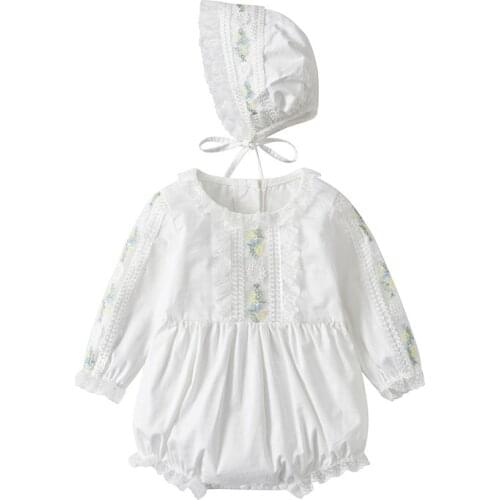 Autumn Infant Bodysuits Baby Girls Long Sleeve Peter Pan Collar Clothes Baby Jumpsuits Girl Outfit with Hairband 0-2Y