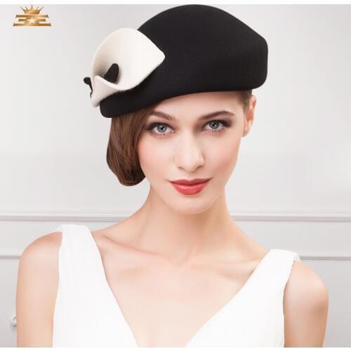 Autumn and Winter British Fashion Hat Female Woolen Hat Lady Warm Fedoras Wool Cap Girls Fashion Party Cap Warm Berets B-7549