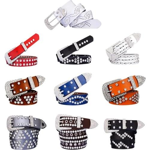 48 Style Fashion Women Rhinestone Genuine Leather Belt High-End Multicolor Two Layer Cowhide Waist Accessories Jeans Waistband