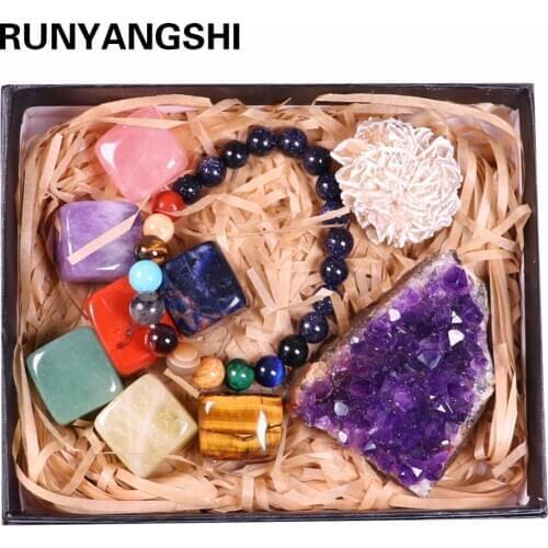 Dropshipping Natural crystal quartz Seven Chakra Healing gemstone crystal original stone mineral specimen box Collection