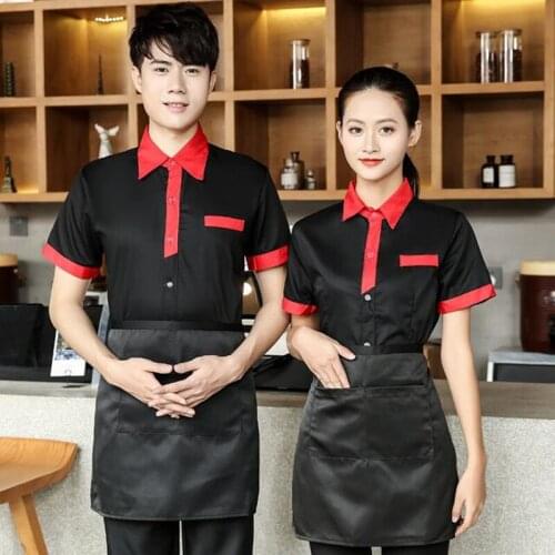 Hotel Work Clothes Waitress Fast Food Shop Restaurant Hot Pot Women Jacket Overalls Short-sleeved Plus Size Waiter Uniform H2264