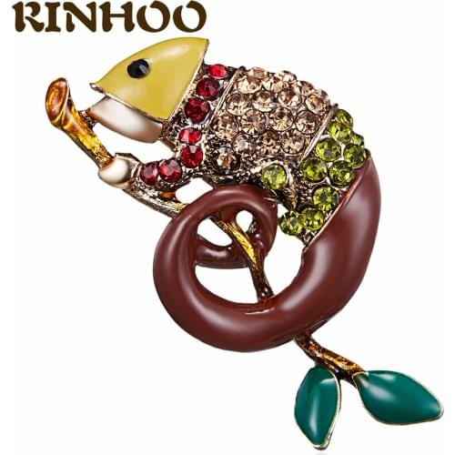 RINHOO Lovely Large Lizard Chameleon Brooch Animal Brooch Scarf Bag Lapel Pins Rhinestone New Trendy Enamel Jewelry Ornaments