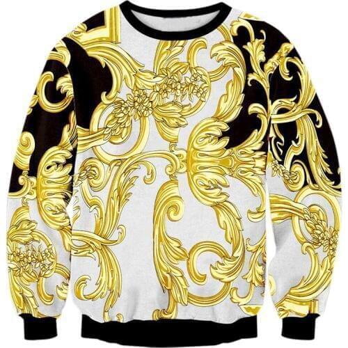 High-end Luxury Golden Palace Flowers 3D Print Sweatshirts Men Streetwear Hoodies Boys White Outwear Clothes Mans Fashion Tops