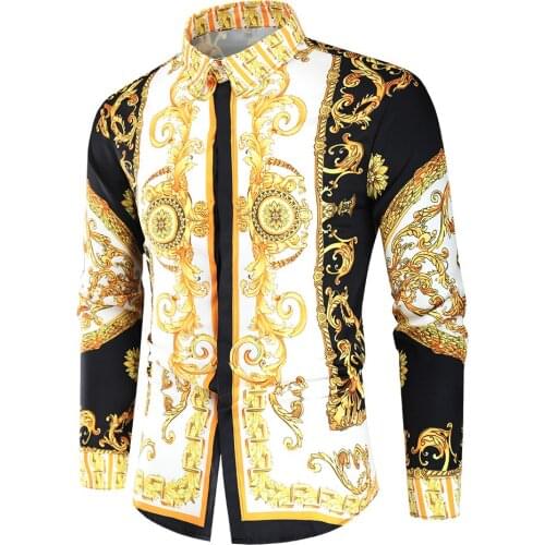 Men Casual Slim Fit Long Sleeve Shirt Men Luxury Royal Paisley Print Shirt Camisa Social Masculina Manga Longa Prom Party Shirt