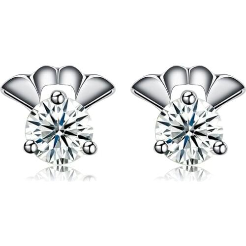 SILVERHOO Fan Shape 925 Sterling Silver Stud Earring For Women Shine Clear Cubic Zirconia Small Earring Anniversary Fine Jewelry