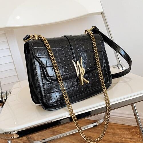 High-end Handbag Fashion Chain Crossbody Shoulder HOT Crocodile Pattern Square Bag Underarm Bag Dual-use Bag Width: 21cm