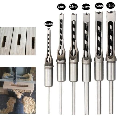 6PCS HSS Twist Drill Bits Square Auger Mortising Chisel Drill Set Square Hole Woodworking Drill Tools Kit Set Extended Saw