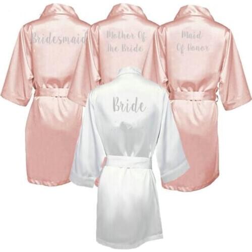 Dark pink robe silver letter kimono satin pajamas wedding robe bridesmaid sister mother of the bride robes