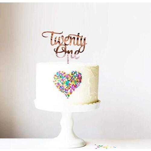 Twenty One Acrylic Cake Topper Rose Gold Mirror for 21st Birthday Cake Topper Wedding Anniversary Party Decorations