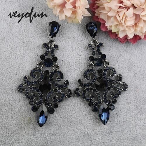 Veyofun Vintage Rhinestone Drop Earrings 2 Color Party Hollow Dangle Earrings Fashion Jewelry for Women Gift New
