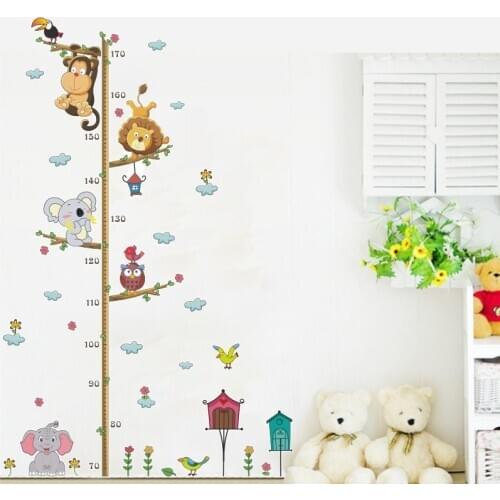 WBBOOMING Kid Cartoon Animal Height Measure Wall Sticker Cute Wall Decorator Kid Growth Chart Home Decoration Wall Sticker