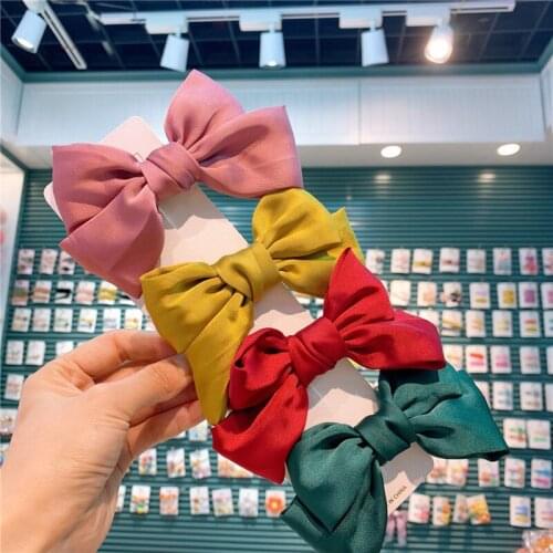 Korea Children Simple Beautiful Colorful Imitation Silk Bow Duckbill Clip Fashion Sweet Girl Princess Hairpins Hair Accessories