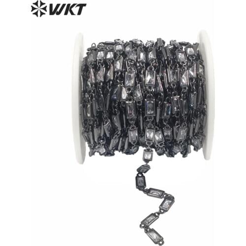 WT-BC087 Wholesale Custom Sparkly Cubic Zircon Beads Chain With Black Gun Plated Brass Chain Custom Length 5m/lot Jewelry