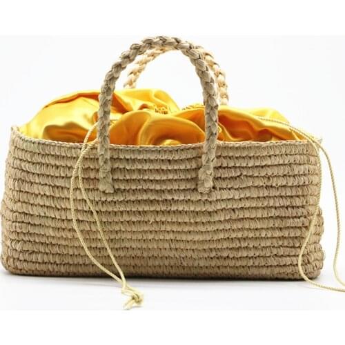 2020 New women bag natural color raffia hand Basket bag Horizontal section square raffia straw woven handbag Shoulder Bags