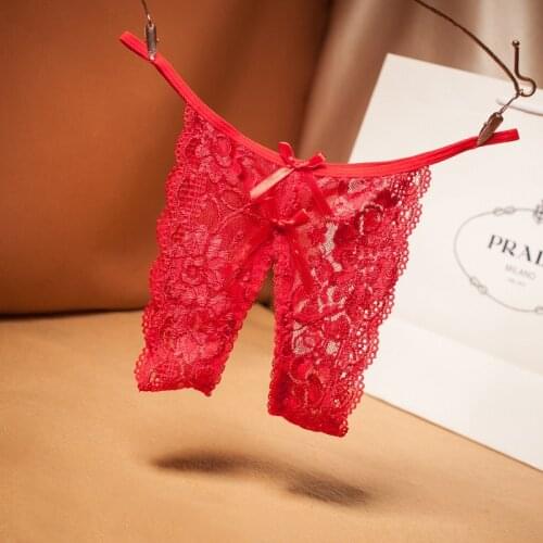 Hot Women Breathable Thongs G-String underwear lingerie Exotic Hollow Out Low-waist Seamless Lace Embroidery Open Crotch Panties