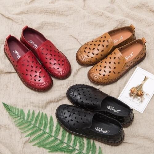 AARDIMI Spring&Summer Women Flats Shoes Genuine Leather Casual Female Loafers Solid Womens Flat Shoes Hollow Ladies Sneakers