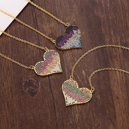 Womens gold Cz heart rainbow Necklace Pendant Choker Colorful Copper snake chain Necklace Jewelry zircons necklace for women