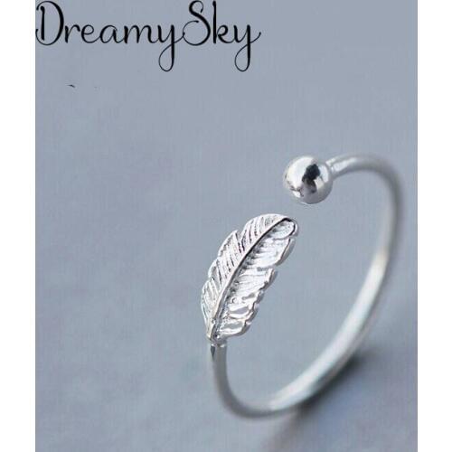 DreamySky Ethnic Style Silver Color Feather Rings for Women Bridal Wedding Vintage Open Finger Rings Christmas Gifts