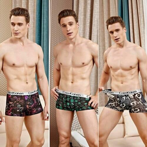 1Pcs Mens Sexy Panties Underwear Boxer Ice Silk Large Size Knickers Breathable Stretch Shorts Male Pouch Underpants M-3XL