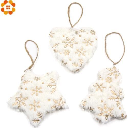 1PC Cute White&Gold Heart&Star&Tree Pendants Christmas Pendant Ornaments For Home Christmas Party Decorations Supplies Kids Gift
