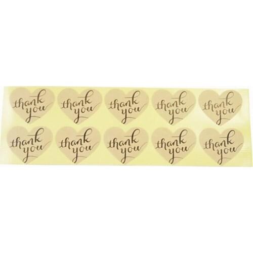 100pcs/lot Handwritten 'Thank You' Heart-shaped Sealing Sticker Kraft Paper Sticker For Handmade Gift Decoration Label Stickers