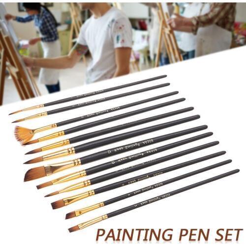 12pcs/Set Nylon Artists Soft Paint Brushes Set For Oil Painting Gouache Watercolor Paint Beginners Drawing Pen