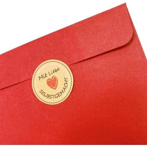 120pcs/pack ROUND RED HEART kraft seal sticker MIT LIEBE SELBSTGEMACHT seal label gift box sticker