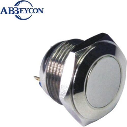 16mm Flush Round Head Short Depth Momentary Meta Nickel Plated Brass Pin Terminal IP67 Silver Push Button Waterproof Switch