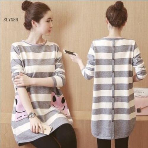 2018 Pregnant Dress Fashion Striped Dress Long Sleeved Vestidos Maternity Clothes For Pregnant Woman Pregnancy Clothes Autumn