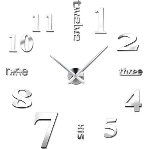 3D Frameless Large Wall Clock Modern Mute Mirror Surface Decorative Wall Clock DIY Room Home Office Decorations