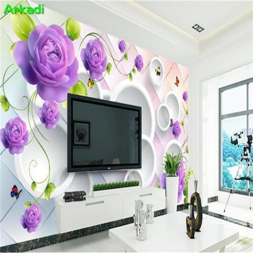 3D TV background wall paper wallpaper living room bedroom bedside simple purple rose wallpaper wallpaper home decoration mural