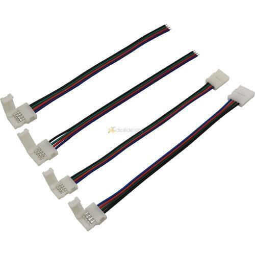 5pcs 4 pin 8mm 10mm Width Solderless Connector With clips For 3528 5050 Led strip with 15cm Long Wire