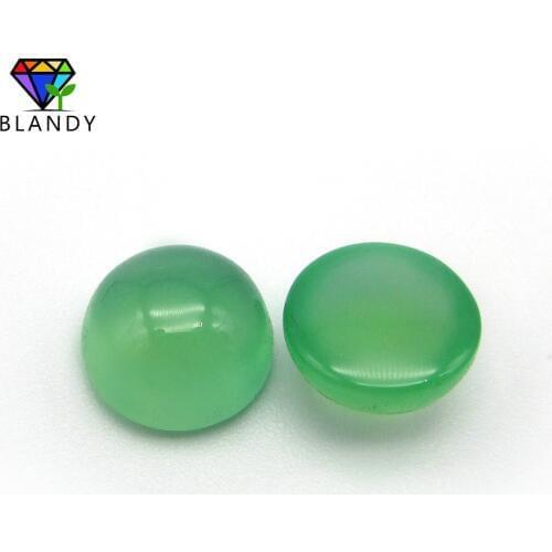 5A Loose Green Stone 4.0-7.0mm Round Cabochon Flat Back green chalcedony Natural Stone For Jewelry