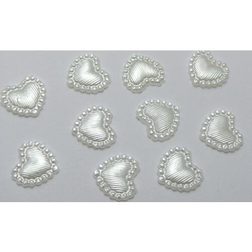 200 Ivory Acrylic Half Pearl Heart Flatback Beads 10mm No Hole Ribbon Pattern