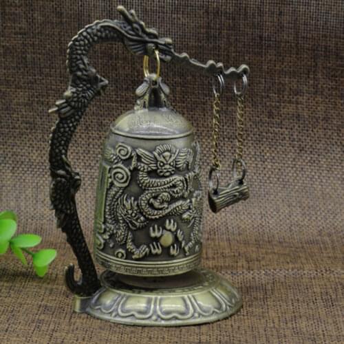 Hot Antique Home Decoration Zinc Alloy Vintage Style Bronze Lock Dragon Carved Buddhist Bell Chinese Geomantic Artware Exquisite