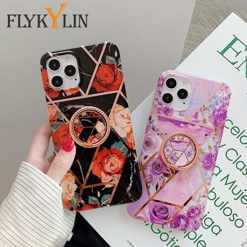 FLYKYLIN Ring Stand Phone Case For Samsung Galaxy A51 A71 A52 A72 A50 A70 A41 Cover Marble Leaf Soft Silicone Phone Coque Shell