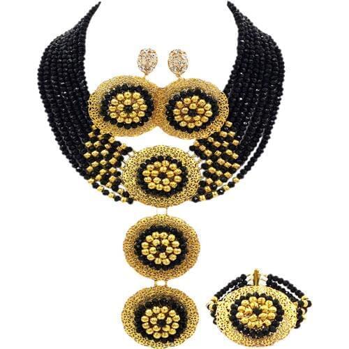 Black African Beads Jewelry Set Crystal Necklace Bracelet Earrings Nigerian Wedding Accessories Party Jewelry Sets 8-3PH01
