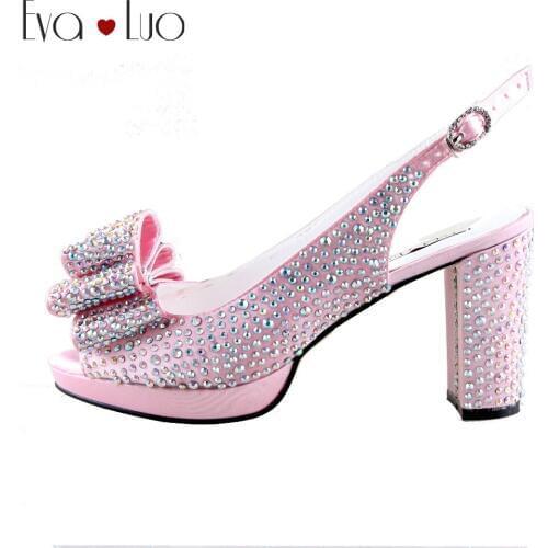CHS953 Gorgeous Custom Handmade Light Pink AB Crystal Bow Slingbacks Shoes High Heels Women Shoes Bridal wedding Shoes