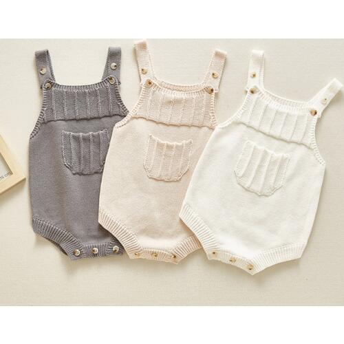 Baby Clothes Sleeveless Baby knit Bodysuit Front Pocket Baby Girls Boys One Piece Toddler Infant Baby Spring Autumn Clothing