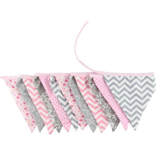 12PCS Flag Cotton Fabric Cloth Banners Wedding Decor Baby Shower Birthday Cotton Fabric Garland Nordic Kids Room Tent Decoration