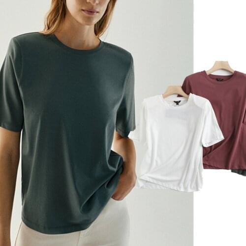 Jenny&Dave T Shirt Wome England Style Fashion Muliticolor Cotton O-neck Simple Shoulder Pads Summer Camisetas Verano Mujer 2021