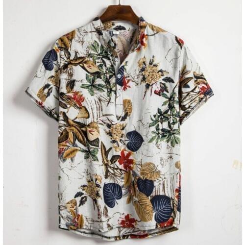 Mens Hawaiian Summer Casual Dress Shirt Men Floral Short Sleeve Shirts Loose Baggy Casual Holiday Shirts Tee Tops