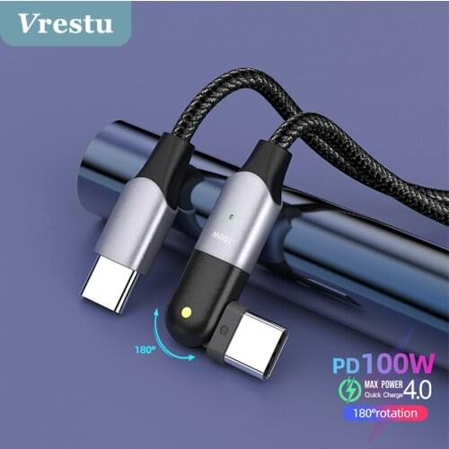 Elbow USB C to USB Type C for Samsung S21 PD 100W 60W Cable for MacBook iPad Pro Quick Charge QC 4.0 USB-C Fast USB Charge Cord